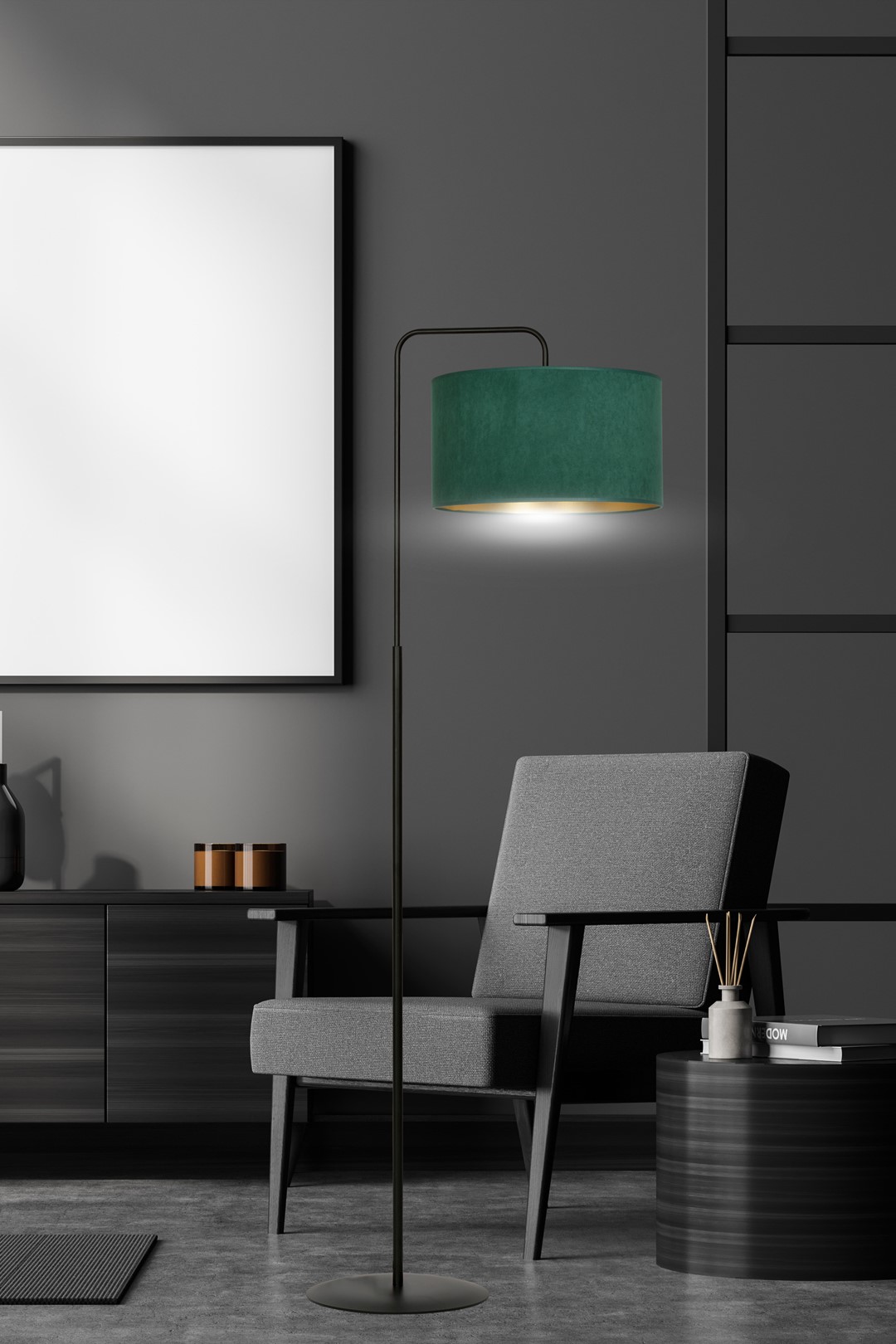 Emibig Podna lampa HILDE 230V 15W MAX LED E27 Čelik/ Tkanina Crna