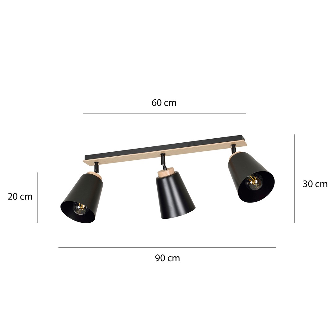 Emibig Stropna svjetiljka ATLAS 230V 15W MAX LED E27 Čelik/ Šperploča Crna