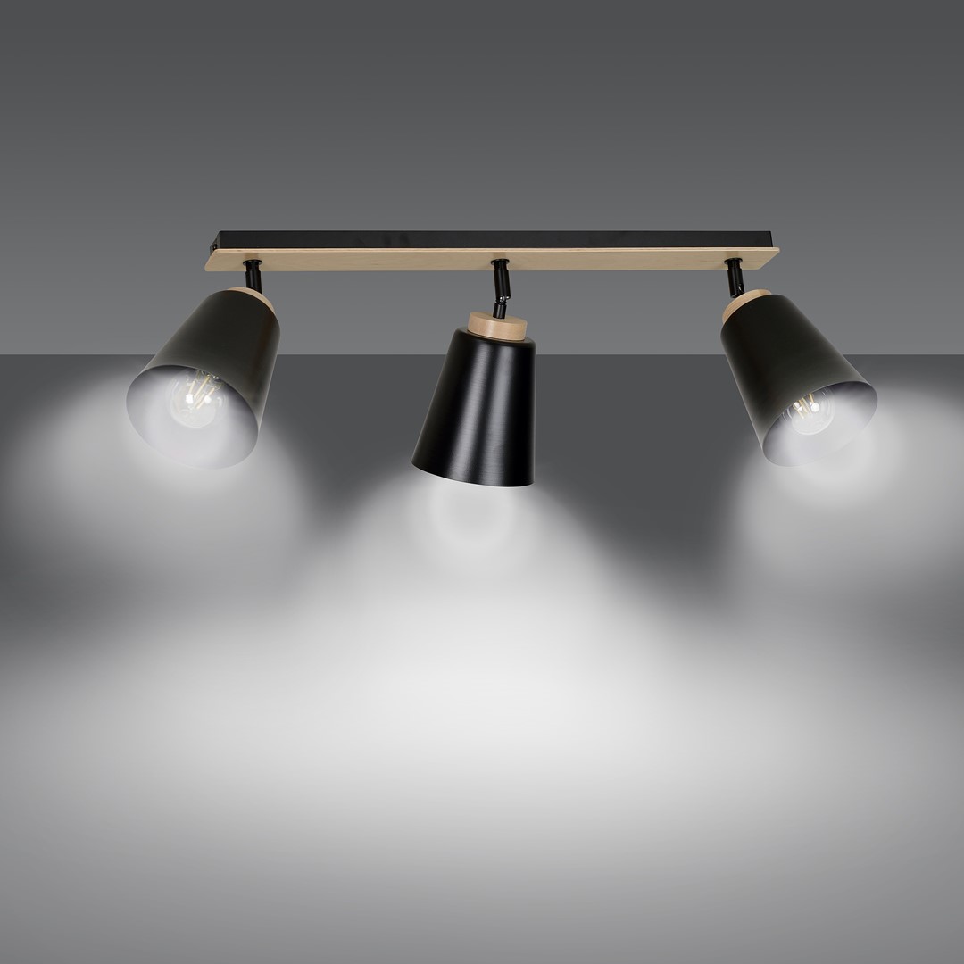 Emibig Stropna svjetiljka ATLAS 230V 15W MAX LED E27 Čelik/ Šperploča Crna