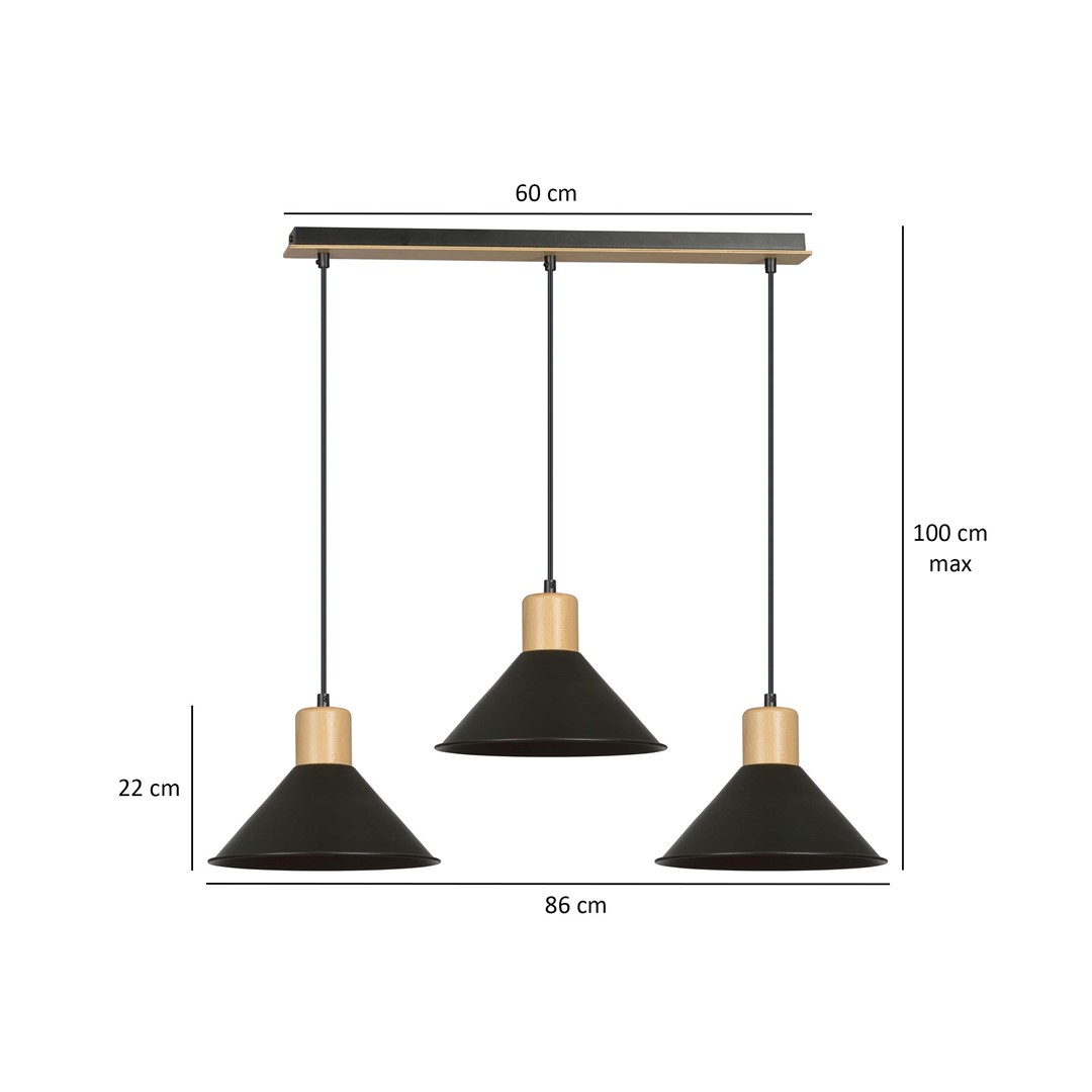 Emibig Visilica ROWEN 230V 15W MAX LED E27 Čelik/ Drvo Crna