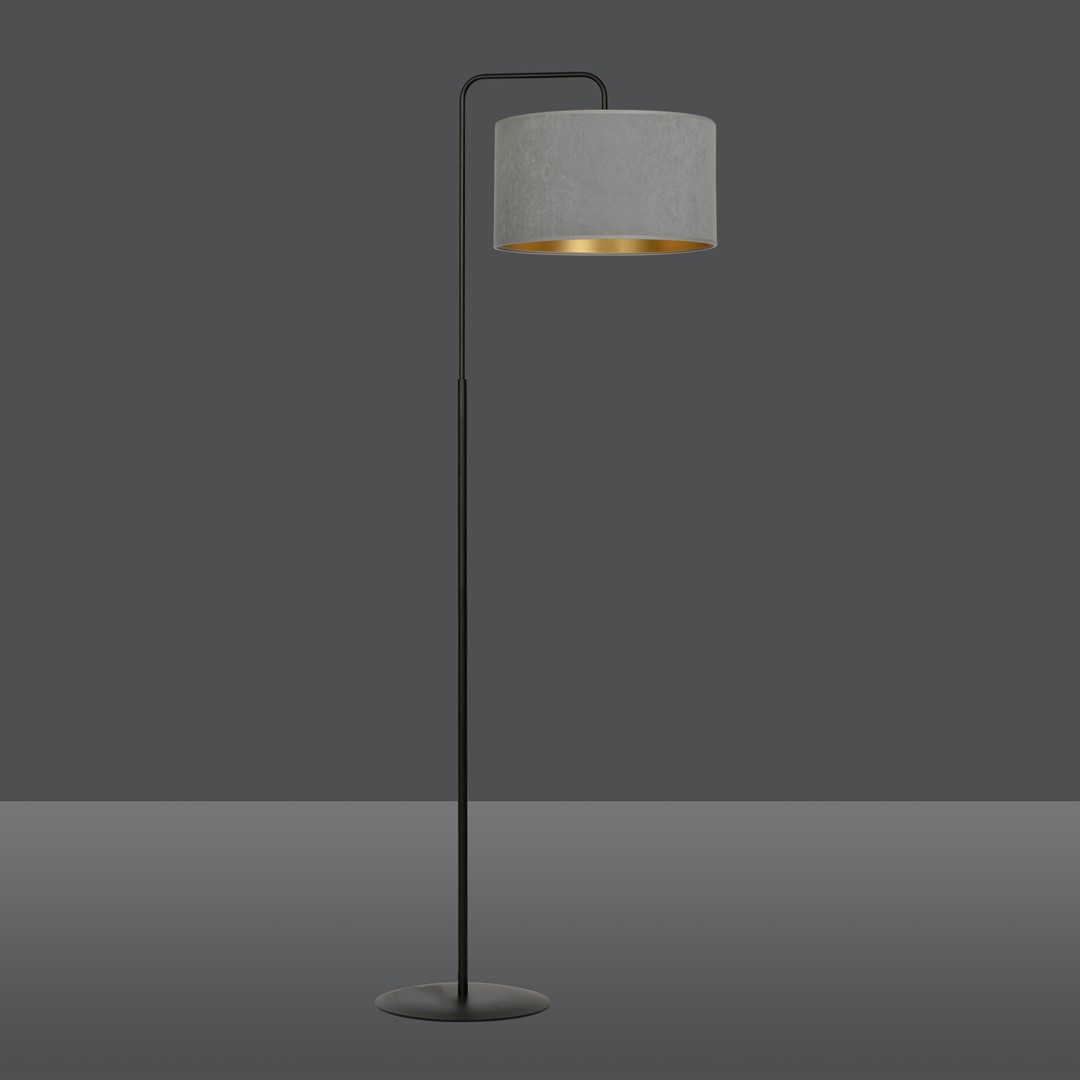 Emibig Podna lampa HILDE 230V 15W MAX LED E27 Čelik/ Tkanina Crna