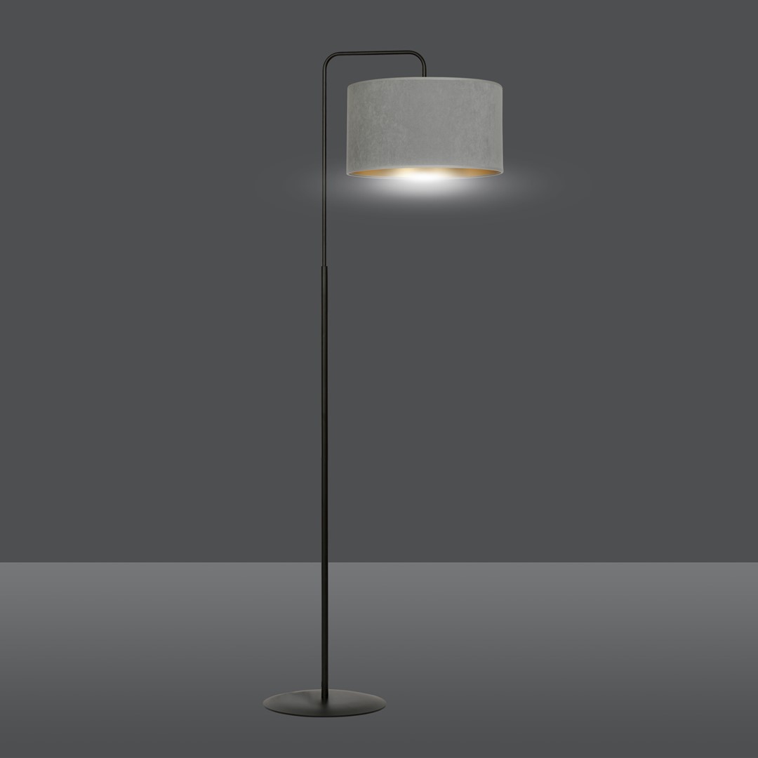 Emibig Podna lampa HILDE 230V 15W MAX LED E27 Čelik/ Tkanina Crna