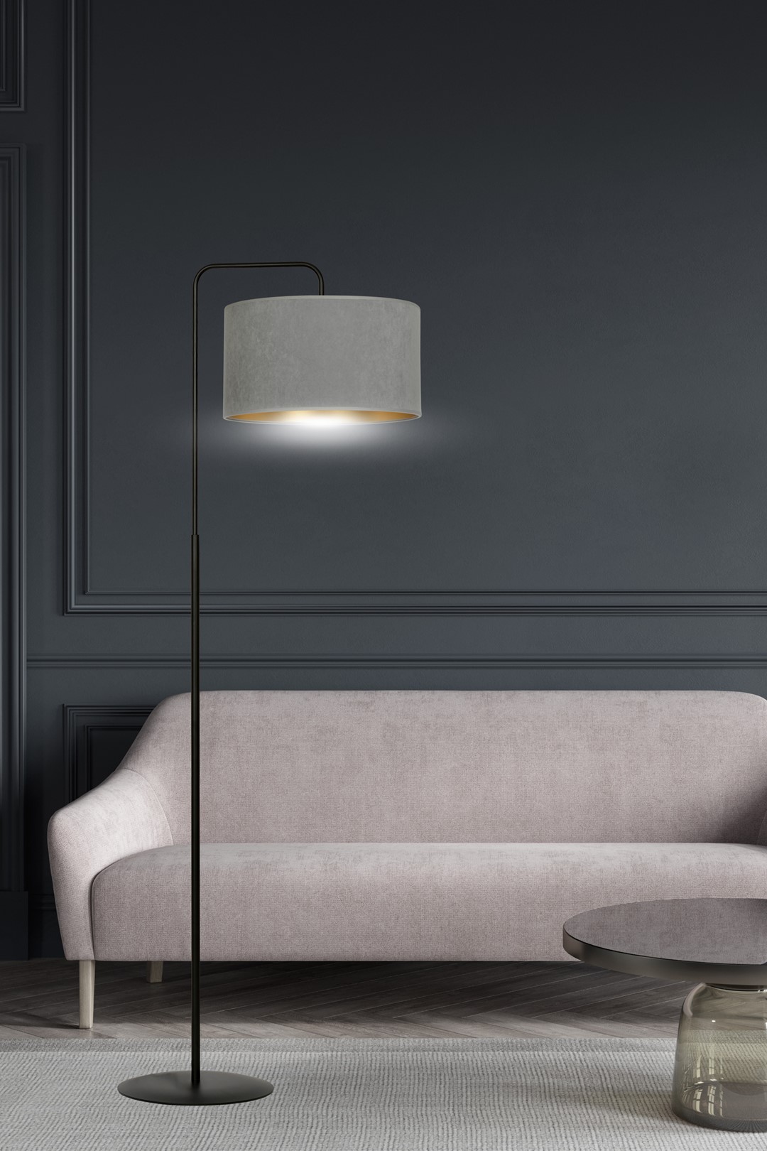Emibig Podna lampa HILDE 230V 15W MAX LED E27 Čelik/ Tkanina Crna