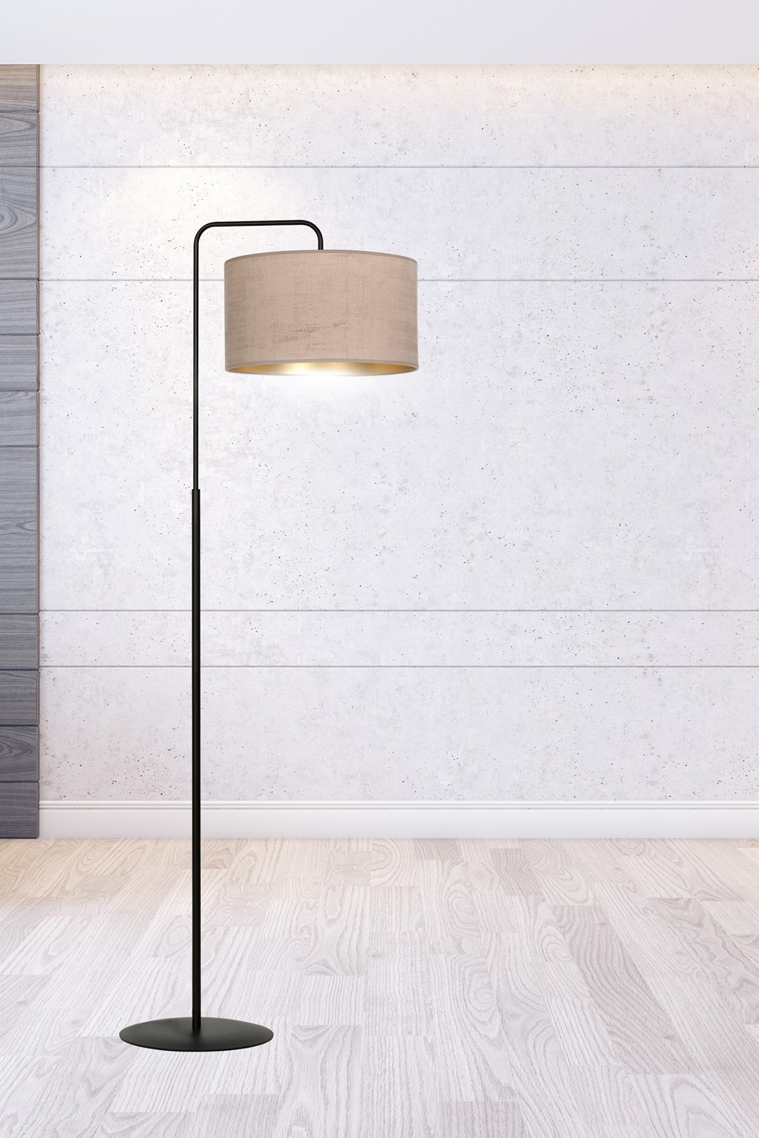 Emibig Podna lampa HILDE 230V 15W MAX LED E27 Čelik/ Tkanina Crna
