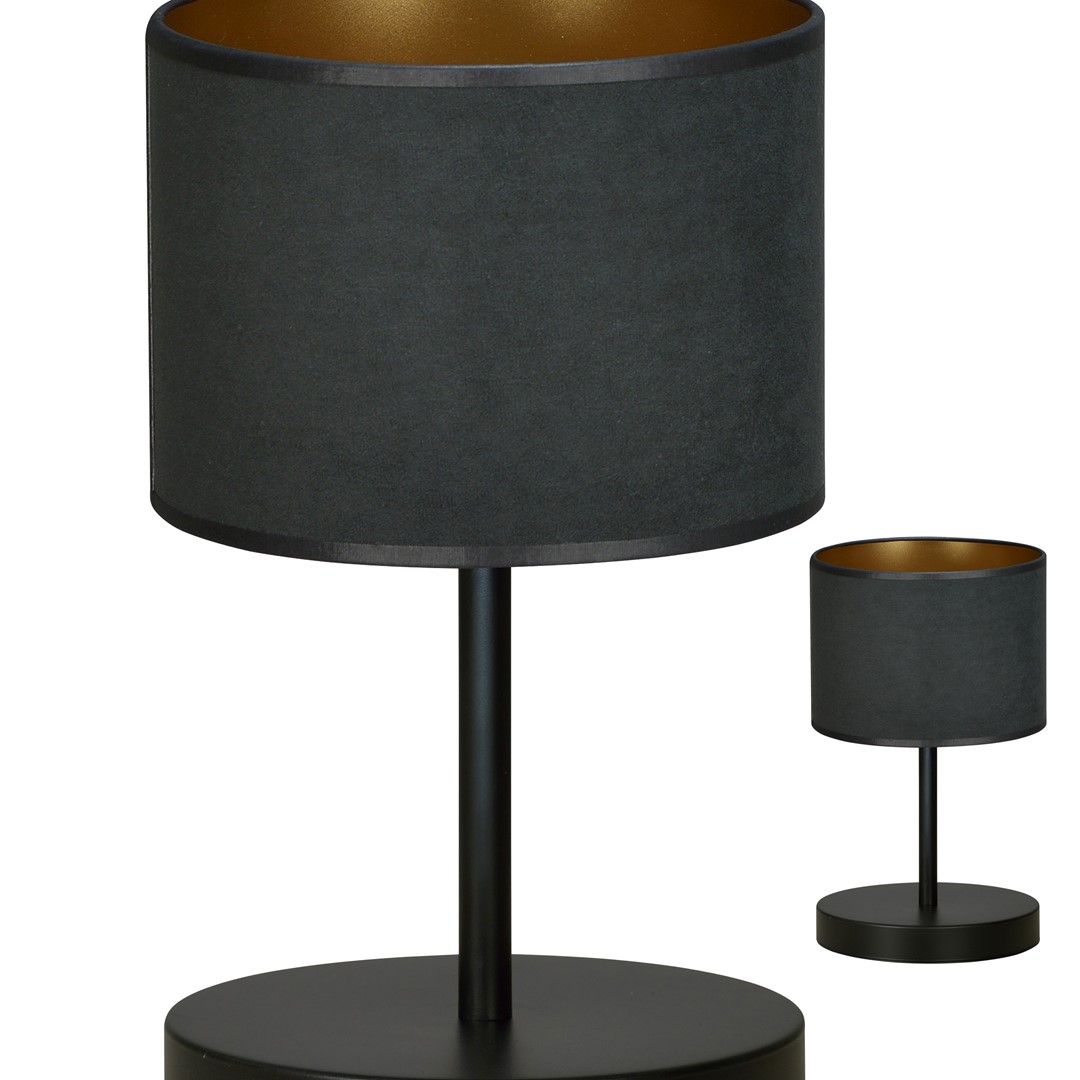 Emibig Stolna lampa HILDE 230V 15W MAX LED E27 Čelik/ Tkanina Crna