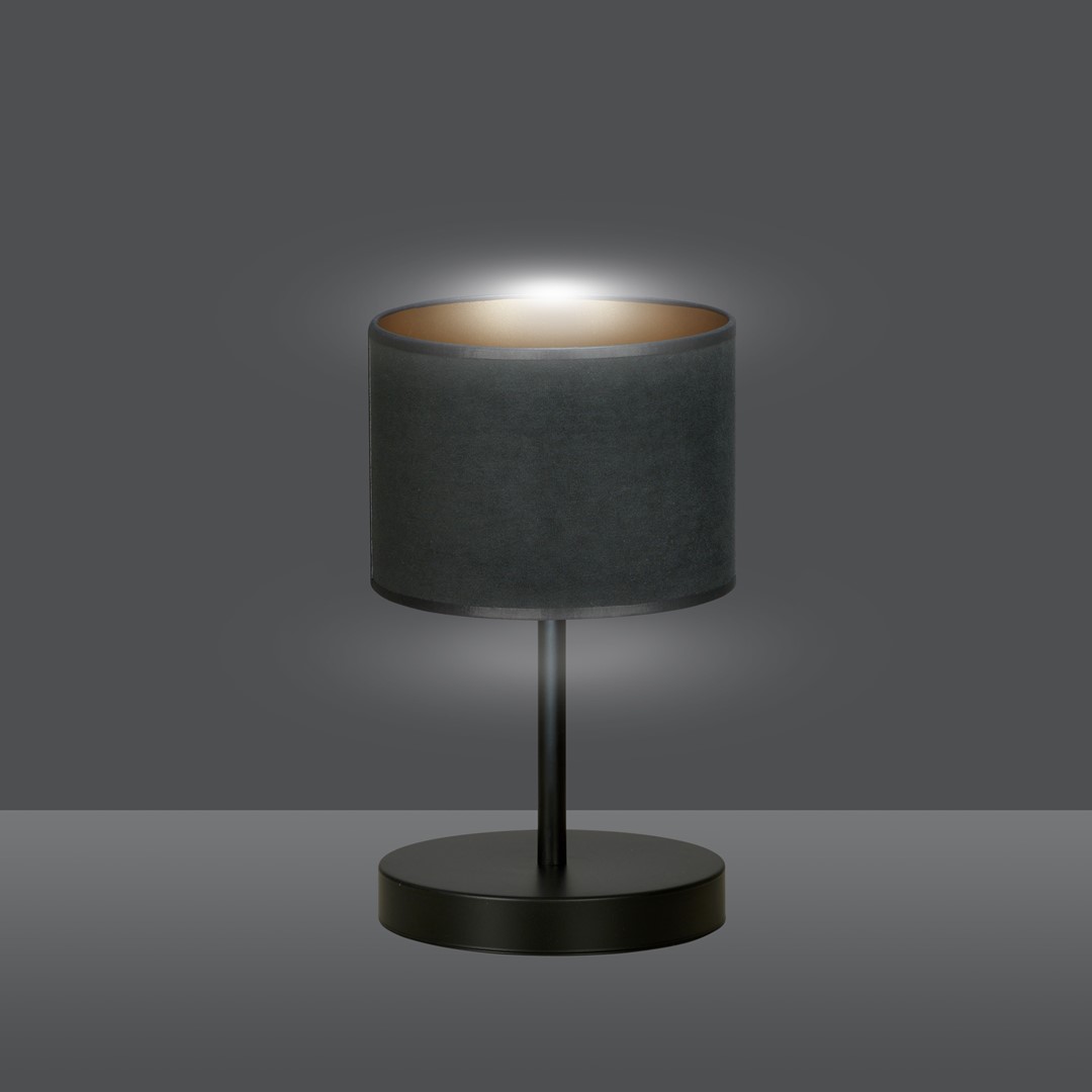 Emibig Stolna lampa HILDE 230V 15W MAX LED E27 Čelik/ Tkanina Crna