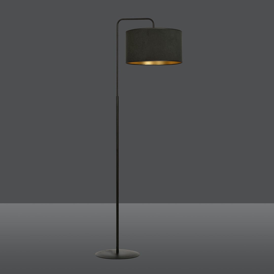 Emibig Podna lampa HILDE 230V 15W MAX LED E27 Čelik/ Tkanina Crna