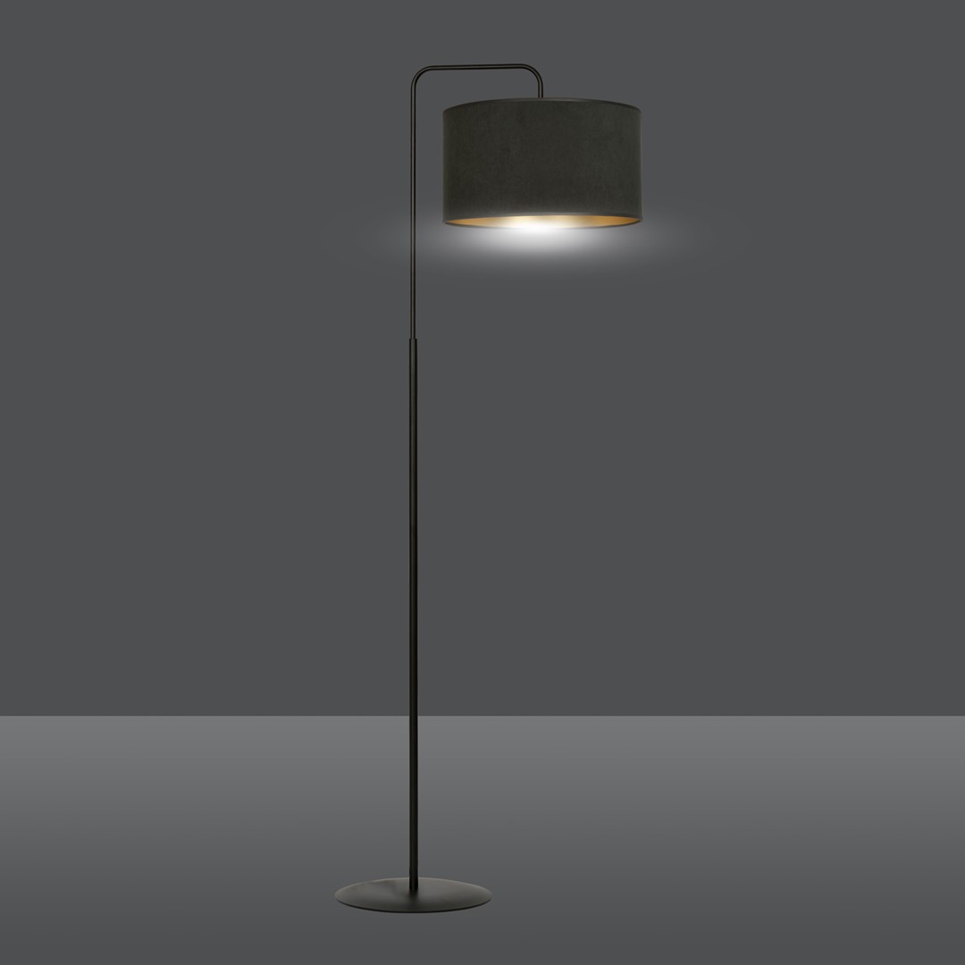 Emibig Podna lampa HILDE 230V 15W MAX LED E27 Čelik/ Tkanina Crna