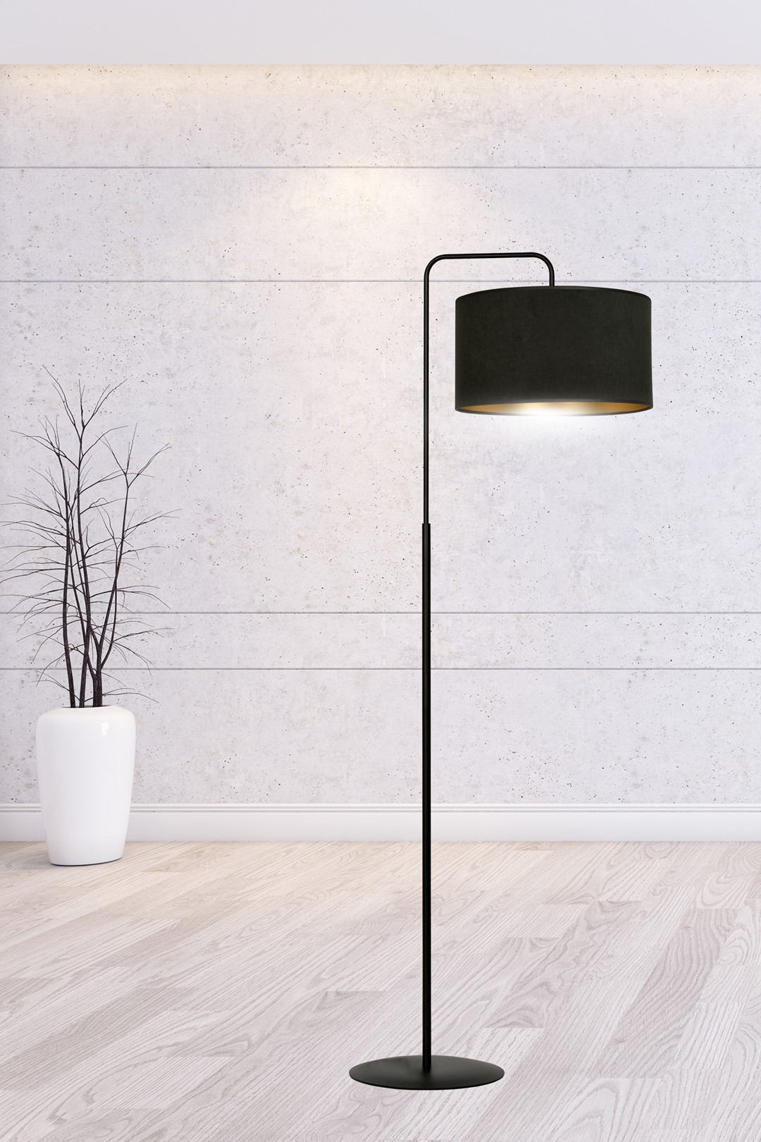 Emibig Podna lampa HILDE 230V 15W MAX LED E27 Čelik/ Tkanina Crna