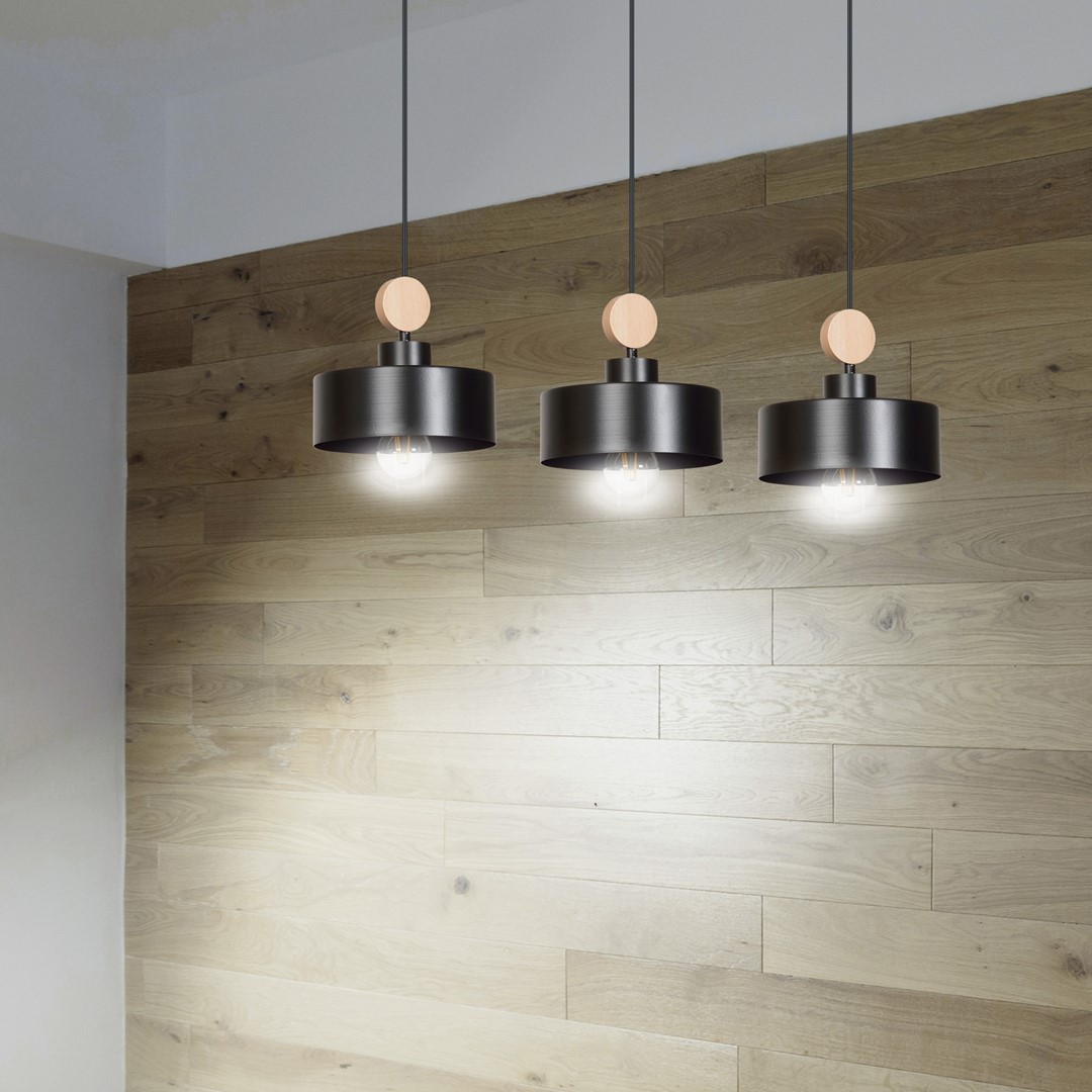 Emibig Visilica TUNISO 230V 15W MAX LED E27 Čelik/ Drvo Crna
