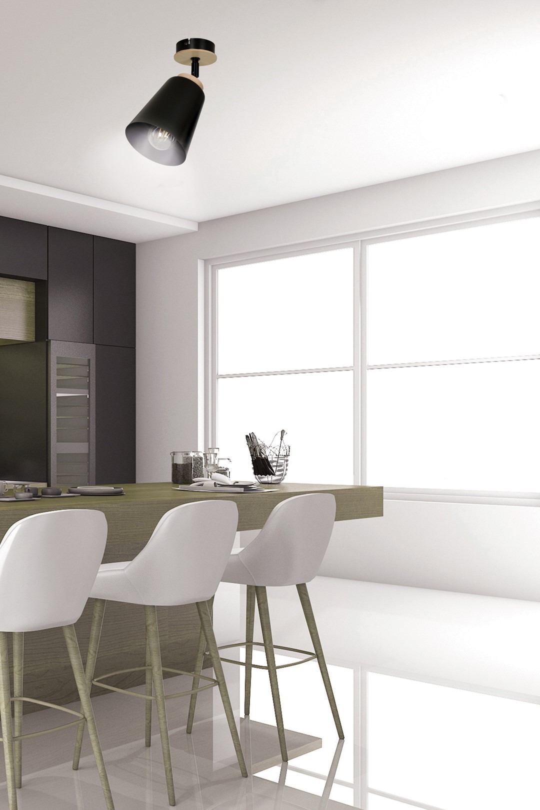Emibig Stropna svjetiljka ATLAS 230V 15W MAX LED E27 Čelik/ Šperploča Crna