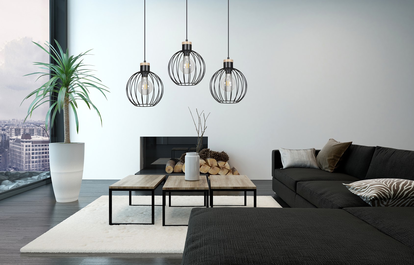 Emibig Visilica BARBADO 230V 15W MAX LED E27 Čelik/ Drvo Crna