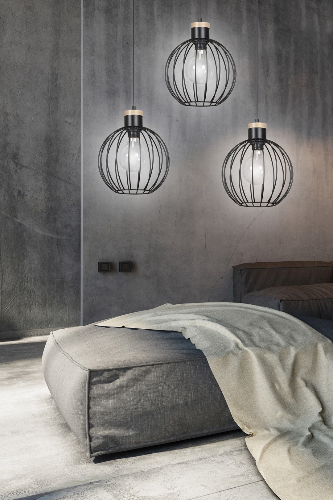 Emibig Visilica BARBADO 230V 15W MAX LED E27 Čelik/ Drvo Crna