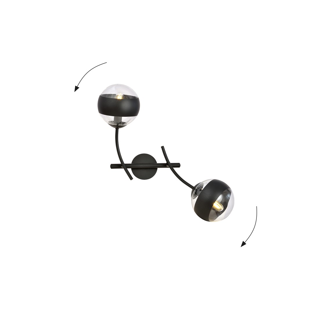 Emibig Zidna lampa HUNTER 230V 10W MAX LED E14 Čelik/ Staklo Crna