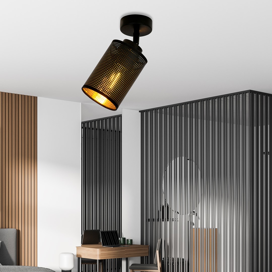 Emibig Stropna svjetiljka BRONX 230V 15W MAX LED E14 Čelik/ Tkanina Crna