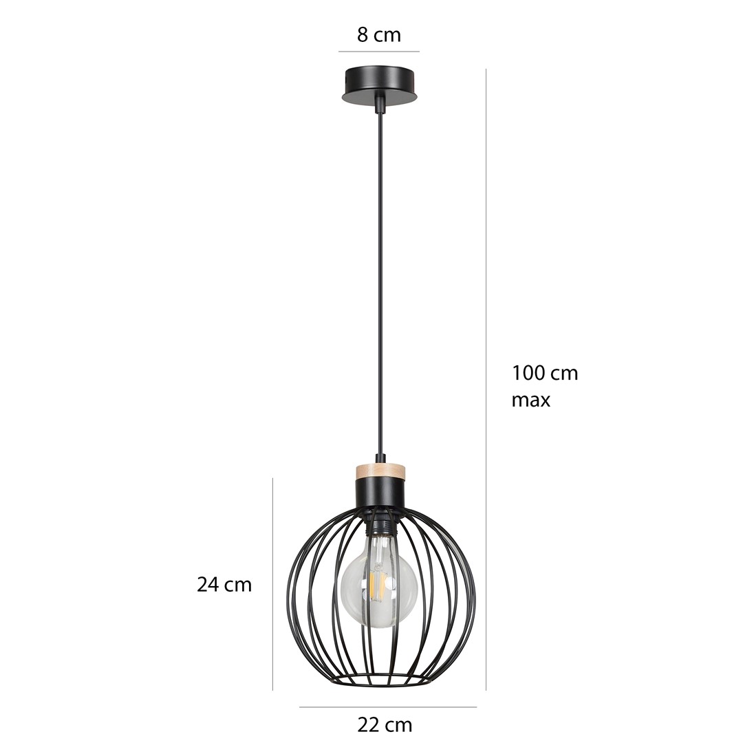 Emibig Visilica BARBADO 230V 15W MAX LED E27 Čelik/ Drvo Crna