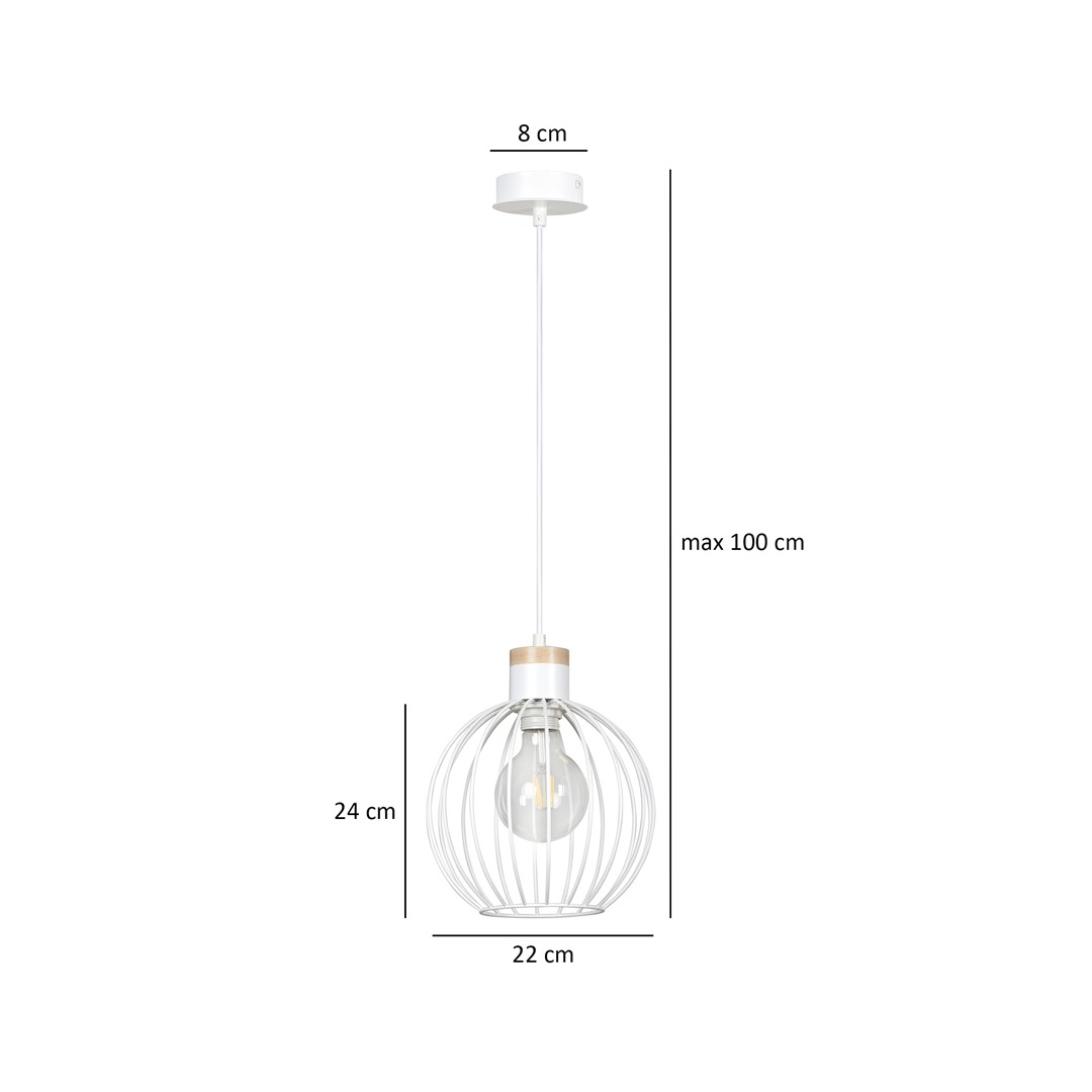 Emibig Visilica BARBADO 230V 15W MAX LED E27 Čelik/ Drvo Bijela