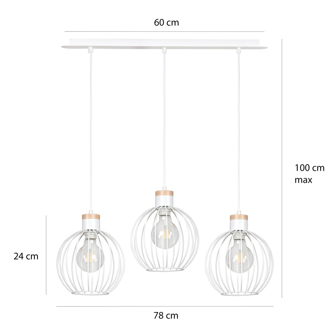 Emibig Visilica BARBADO 230V 15W MAX LED E27 Čelik/ Drvo Bijela