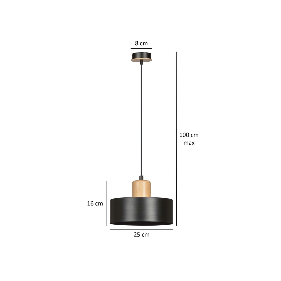 Emibig Visilica TORIN 230V 15W MAX LED E27 Čelik/ Drvo Crna