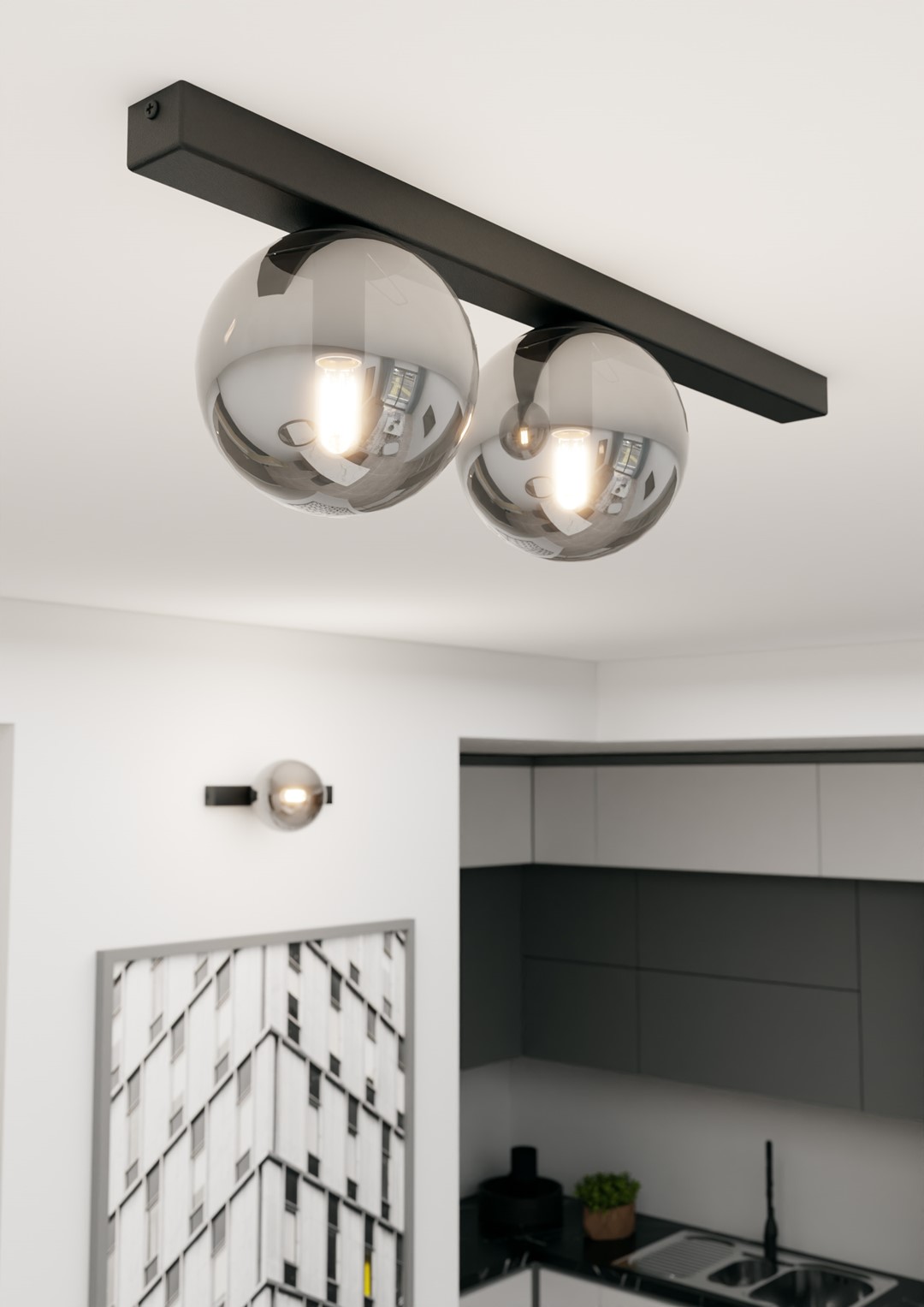 Emibig Stropna svjetiljka FIT 230V 10W MAX LED E14 Čelik/ Staklo Crna