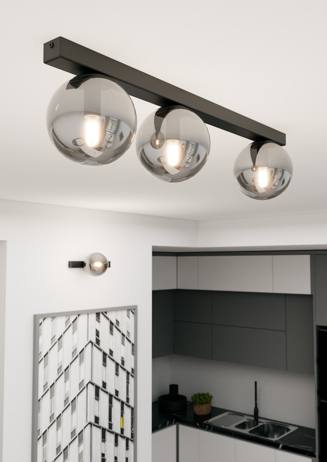 Emibig Stropna svjetiljka FIT 230V 10W MAX LED E14 Čelik/ Staklo Crna