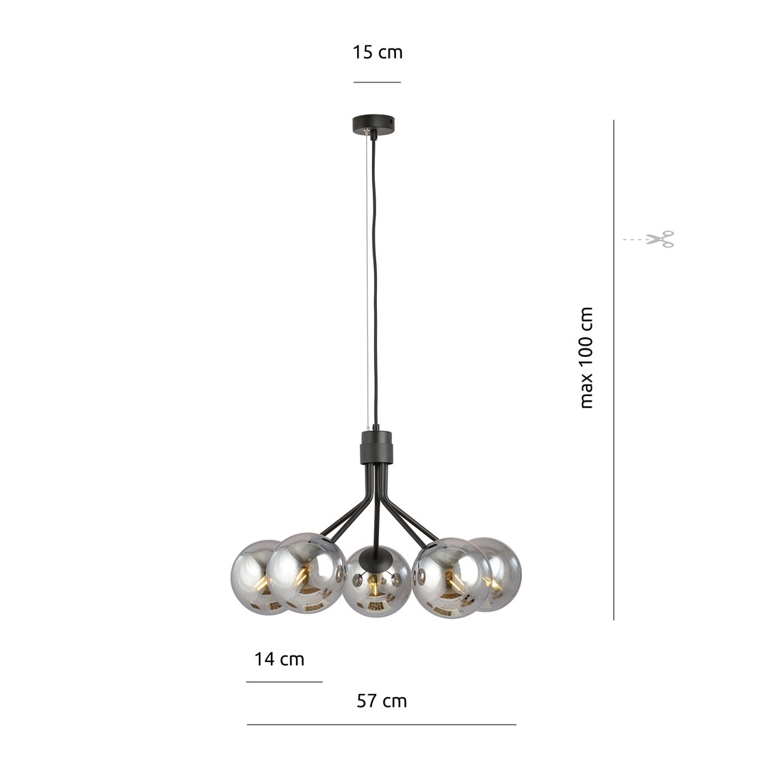 Emibig Visilica NOVA 230V 10W MAX LED E14 Čelik/ Staklo Crna