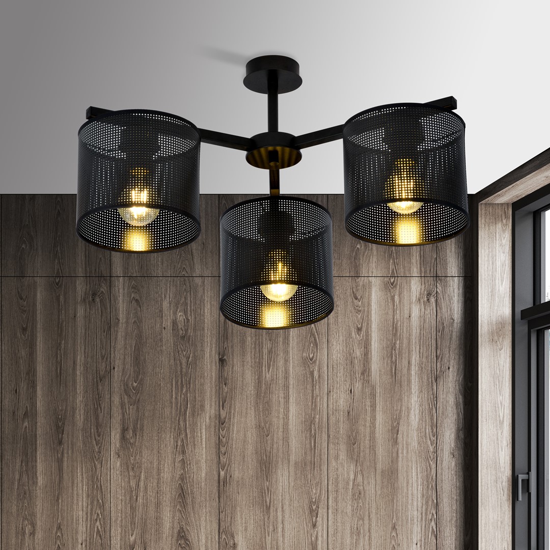 Emibig Stropna svjetiljka JORDAN 230V 15W MAX LED E27 Čelik/ Tkanina Crna