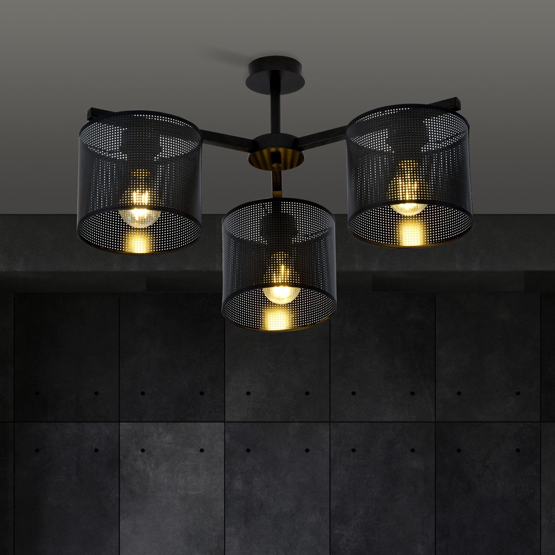 Emibig Stropna svjetiljka JORDAN 230V 15W MAX LED E27 Čelik/ Tkanina Crna