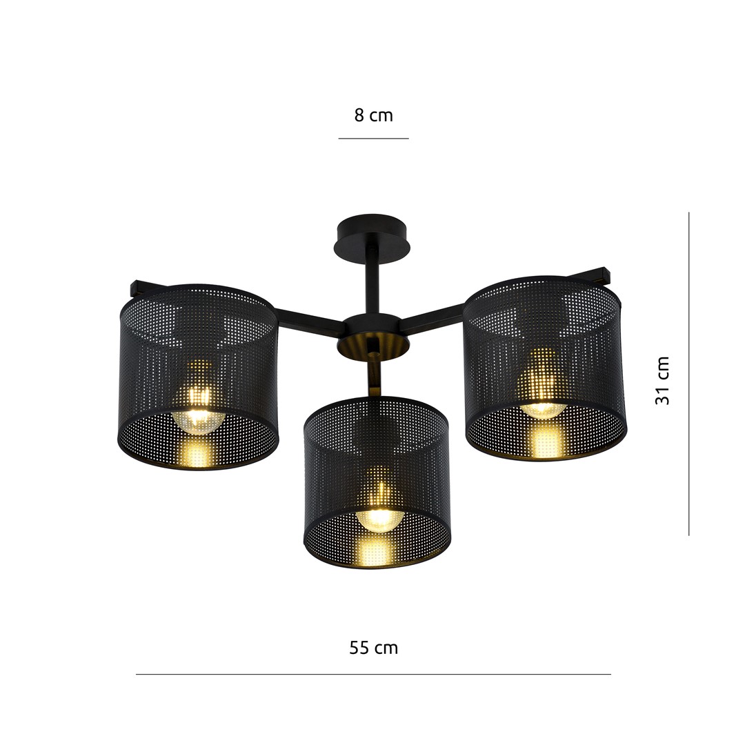 Emibig Stropna svjetiljka JORDAN 230V 15W MAX LED E27 Čelik/ Tkanina Crna
