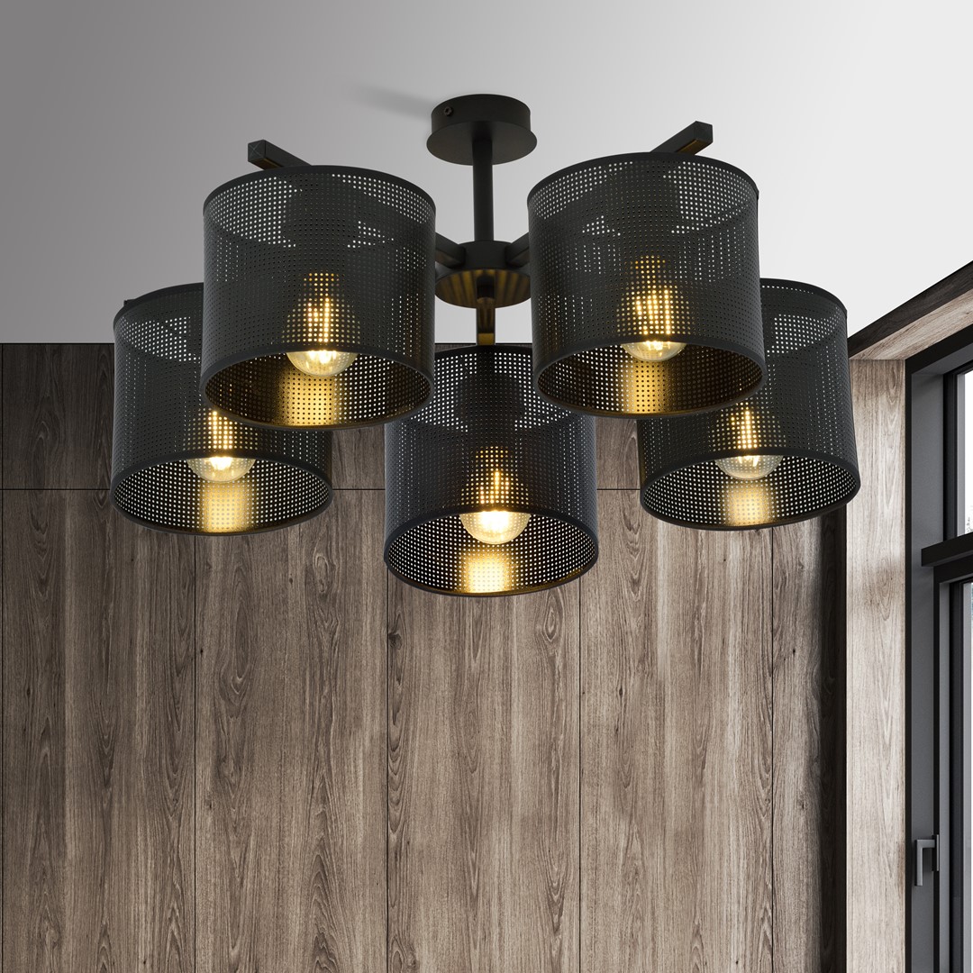 Emibig Stropna svjetiljka JORDAN 230V 15W MAX LED E27 Čelik/ Tkanina Crna