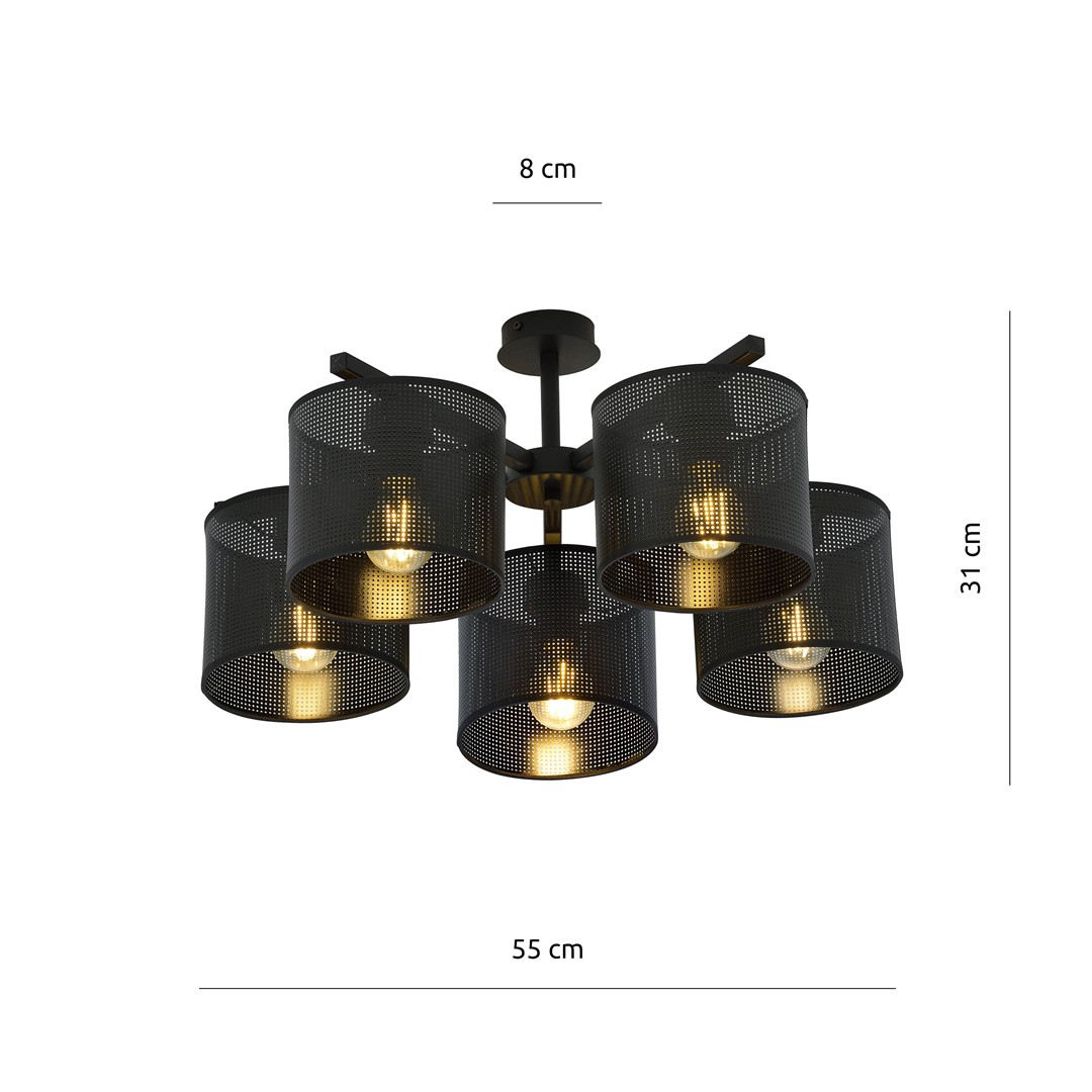 Emibig Stropna svjetiljka JORDAN 230V 15W MAX LED E27 Čelik/ Tkanina Crna