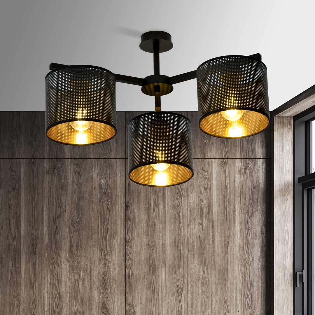 Emibig Stropna svjetiljka JORDAN 230V 15W MAX LED E27 Čelik/ Tkanina Crna