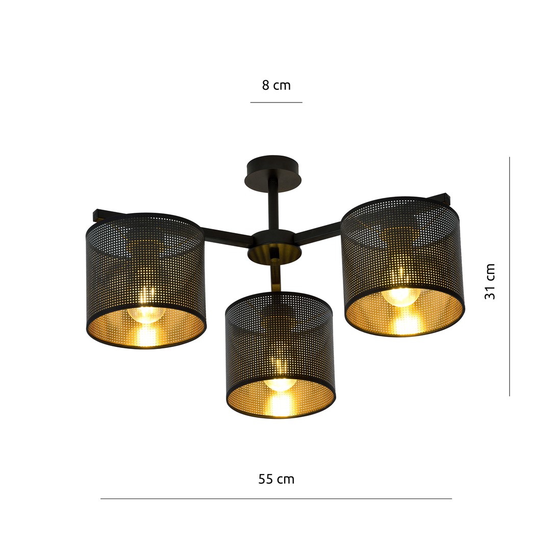 Emibig Stropna svjetiljka JORDAN 230V 15W MAX LED E27 Čelik/ Tkanina Crna