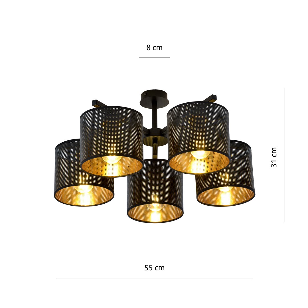 Emibig Stropna svjetiljka JORDAN 230V 15W MAX LED E27 Čelik/ Tkanina Crna