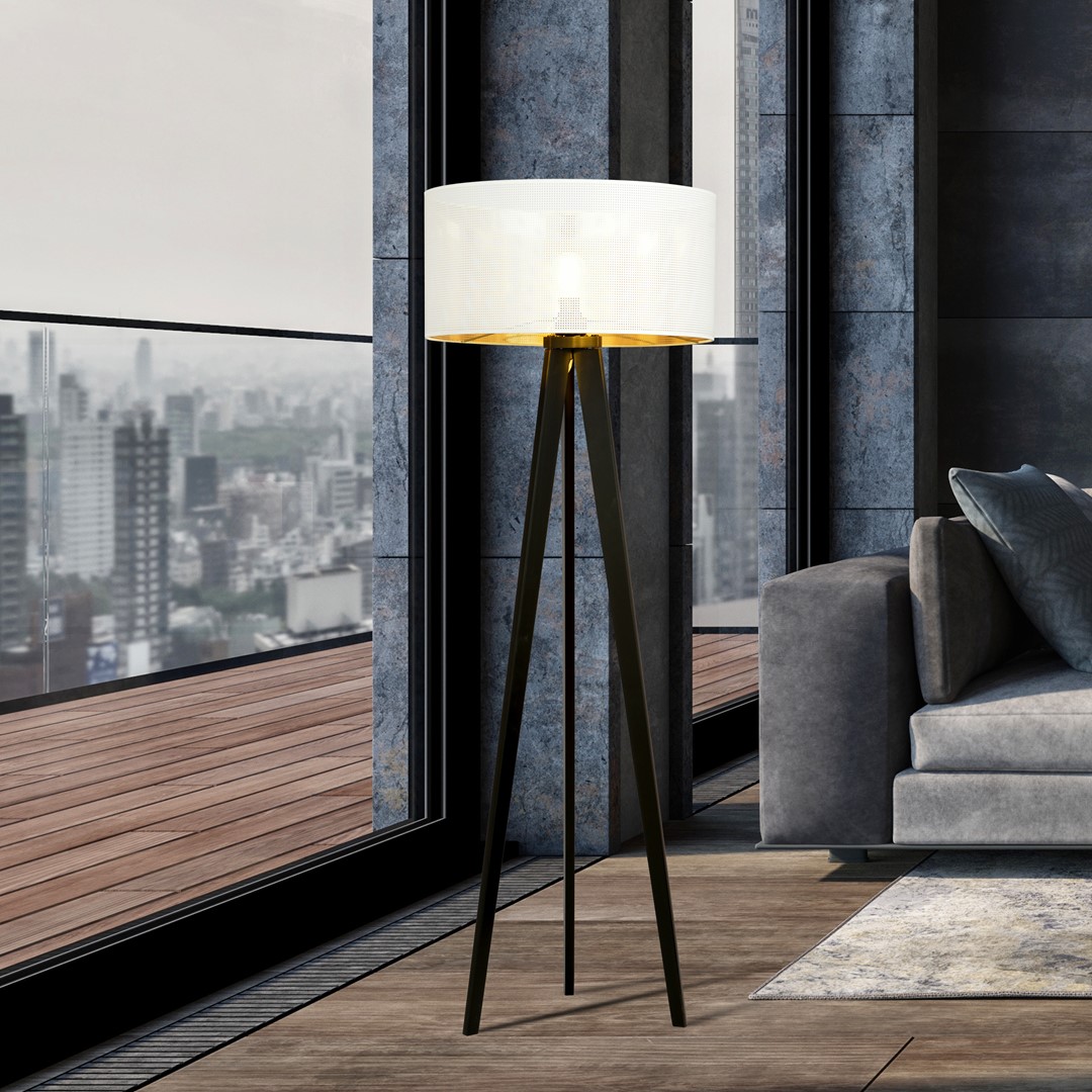 Emibig Podna lampa ASTON 230V 15W MAX LED E27 Čelik/ Tkanina Crna