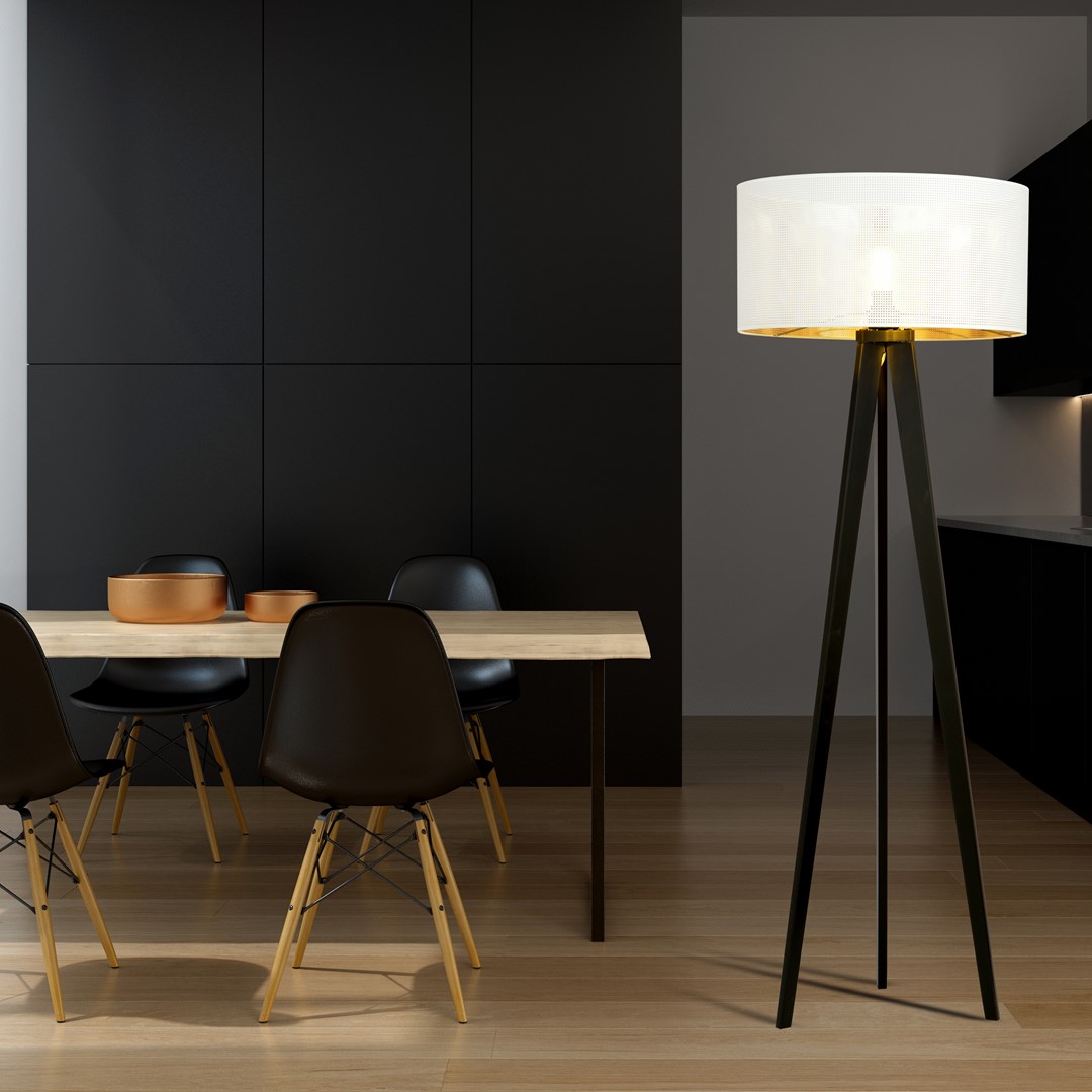 Emibig Podna lampa ASTON 230V 15W MAX LED E27 Čelik/ Tkanina Crna