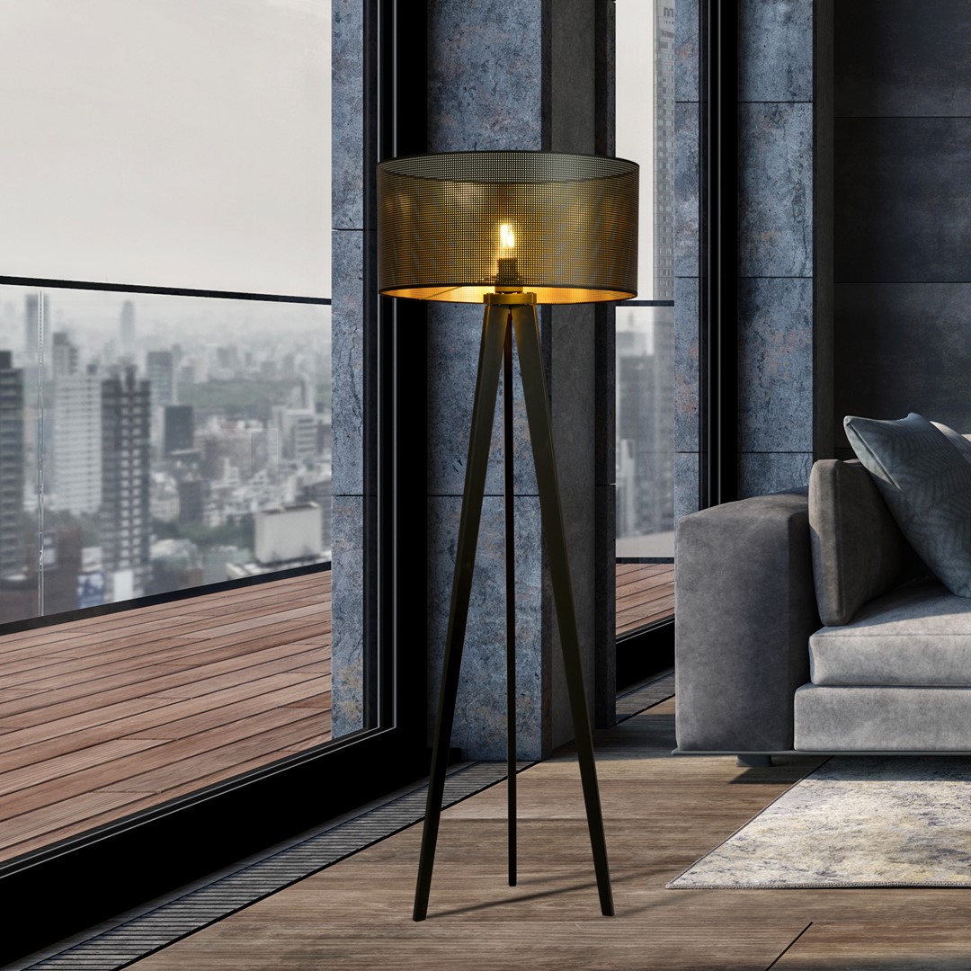 Emibig Podna lampa ASTON 230V 15W MAX LED E27 Čelik/ Tkanina Crna