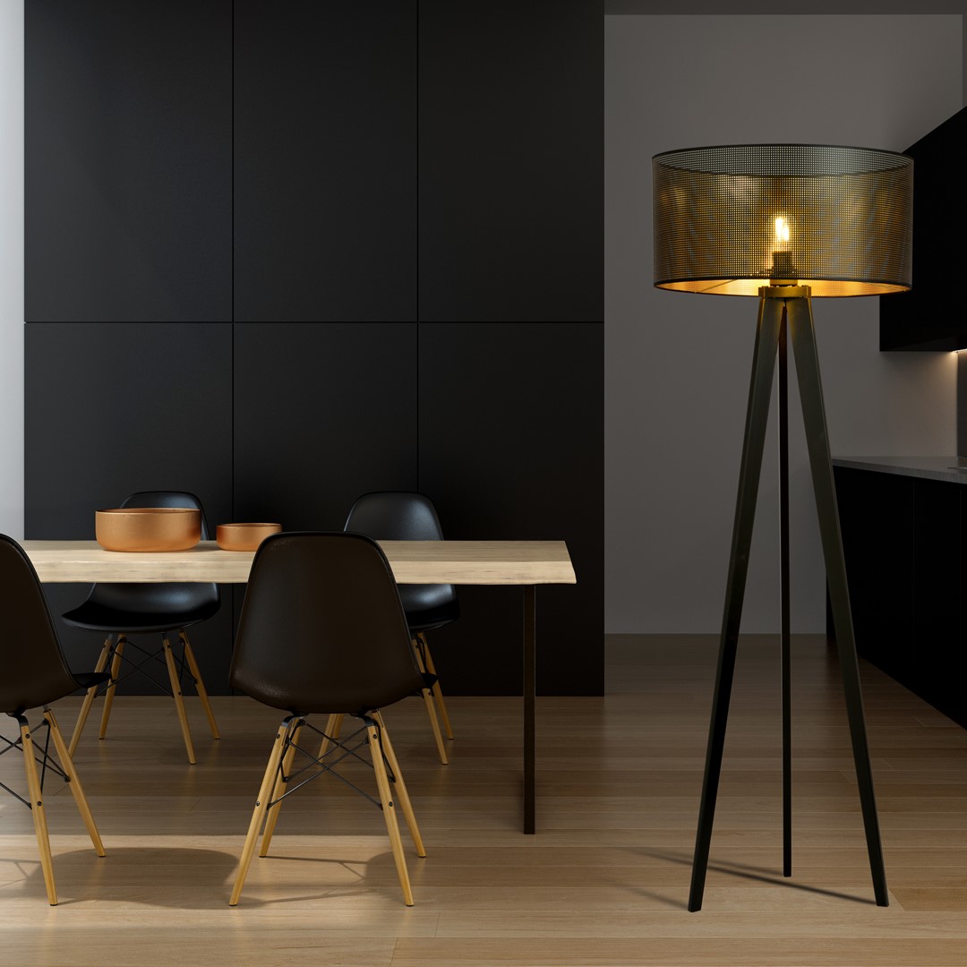 Emibig Podna lampa ASTON 230V 15W MAX LED E27 Čelik/ Tkanina Crna
