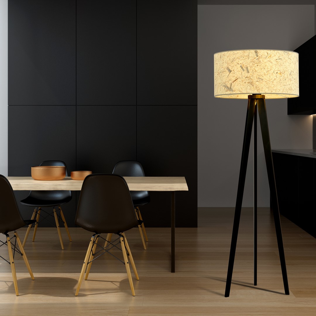 Emibig Podna lampa ASTON 230V 15W MAX LED E27 Čelik/ Tkanina Crna