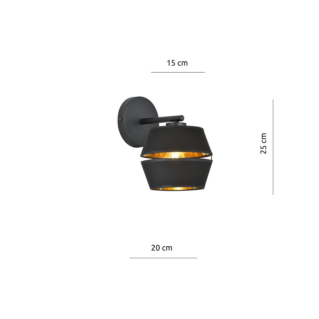 Emibig Zidna lampa PIANO 230V 15W MAX LED E27 Čelik/ Tkanina Crna