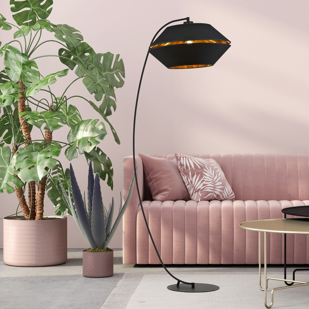 Emibig Podna lampa PIANO 230V 15W MAX LED E27 Čelik/ Tkanina Crna