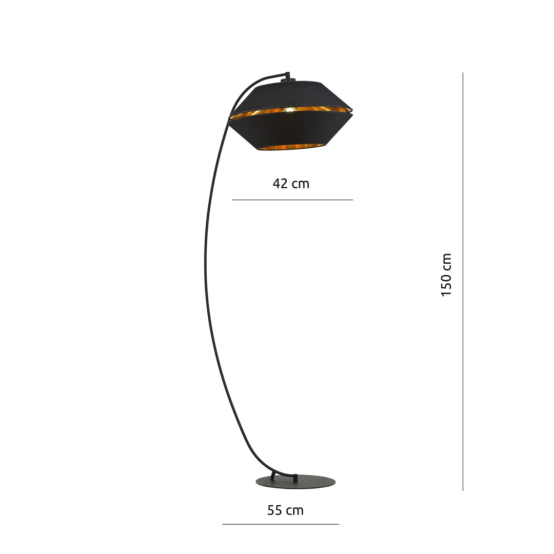 Emibig Podna lampa PIANO 230V 15W MAX LED E27 Čelik/ Tkanina Crna