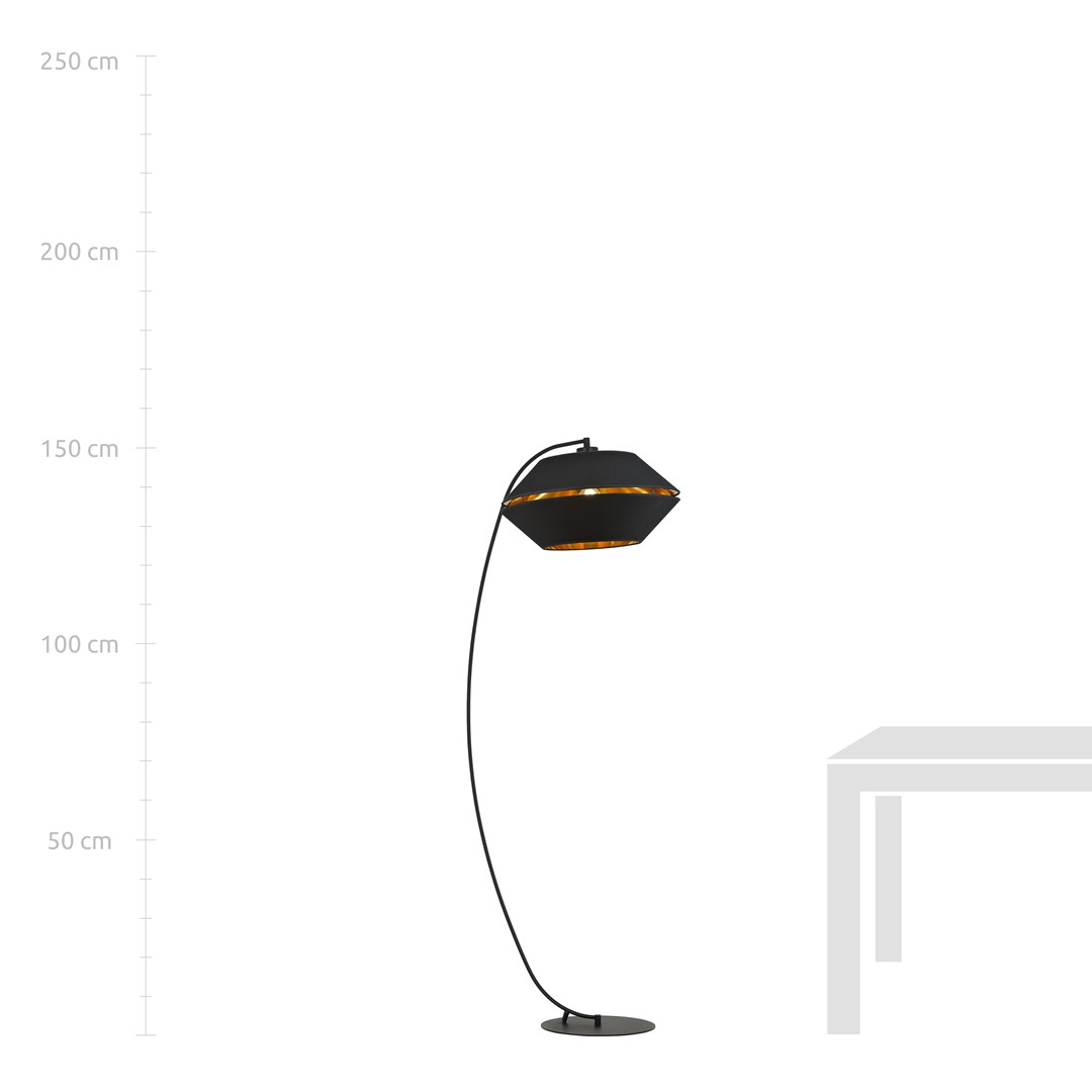Emibig Podna lampa PIANO 230V 15W MAX LED E27 Čelik/ Tkanina Crna