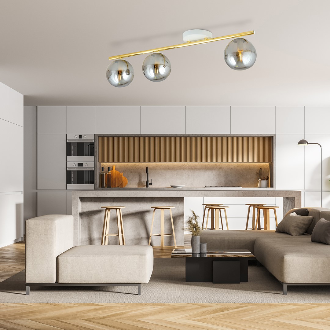 Emibig Stropna svjetiljka MONZA 230V 10W MAX LED E14 Čelik/ Staklo Bijela/ Zlatna