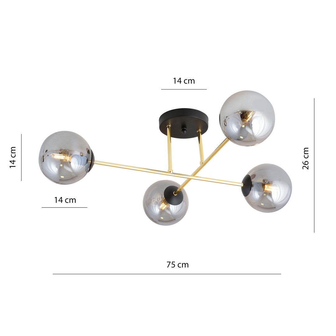 Emibig Stropna svjetiljka MAGNUM 230V 10W MAX LED E14 Čelik/ Staklo Crna/ Zlatna