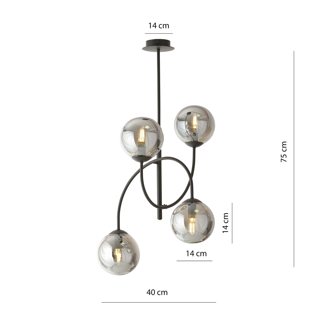 Emibig Luster ARCHI 230V 10W MAX LED E14 Čelik/ Staklo Crna