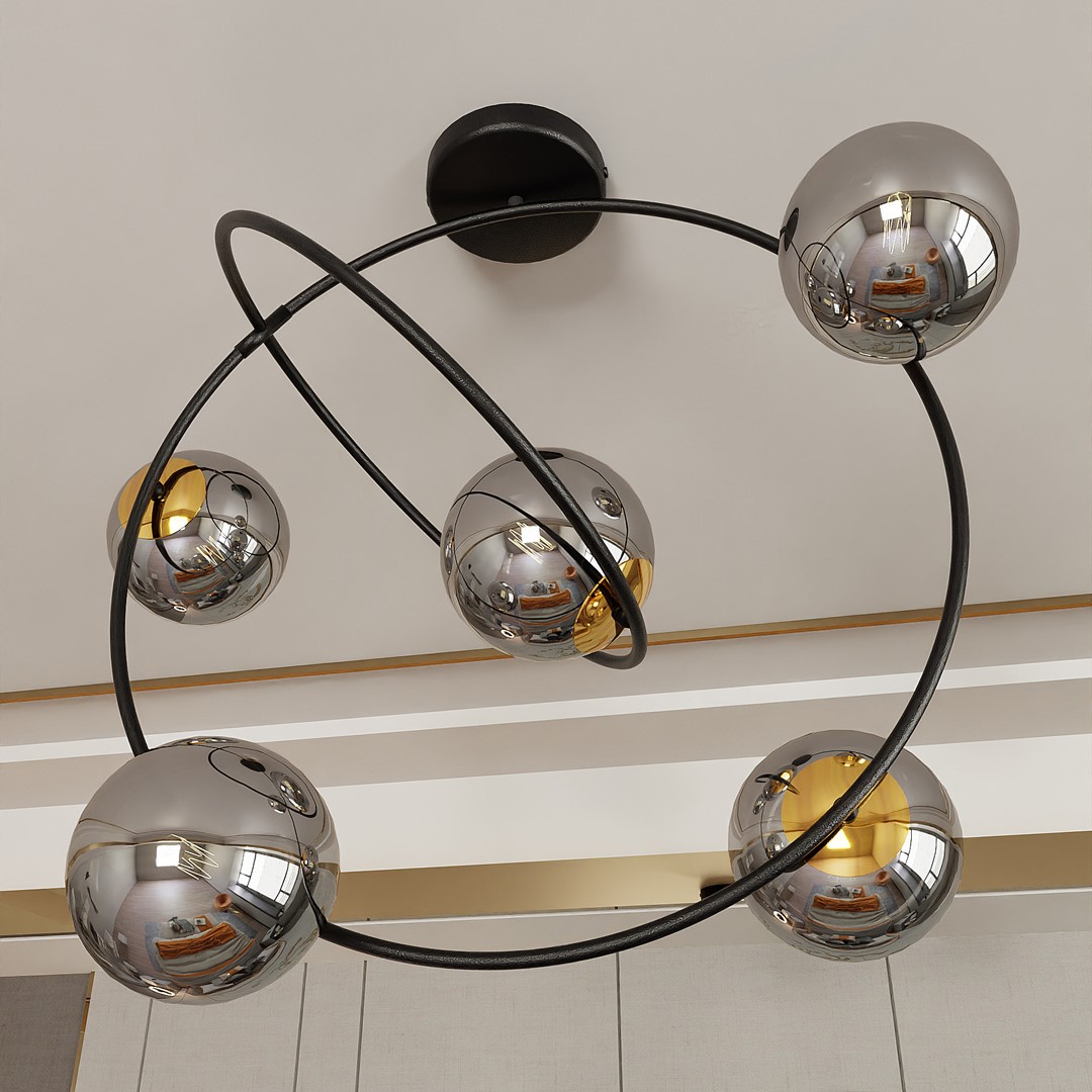 Emibig Luster STARDOM 230V 10W MAX LED E14 Čelik/ Staklo Crna/ Zlatna