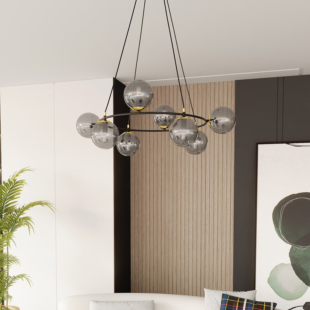 Emibig Visilica AZURA 230V 10W MAX LED E14 Čelik/ Staklo Crna/ Zlatna