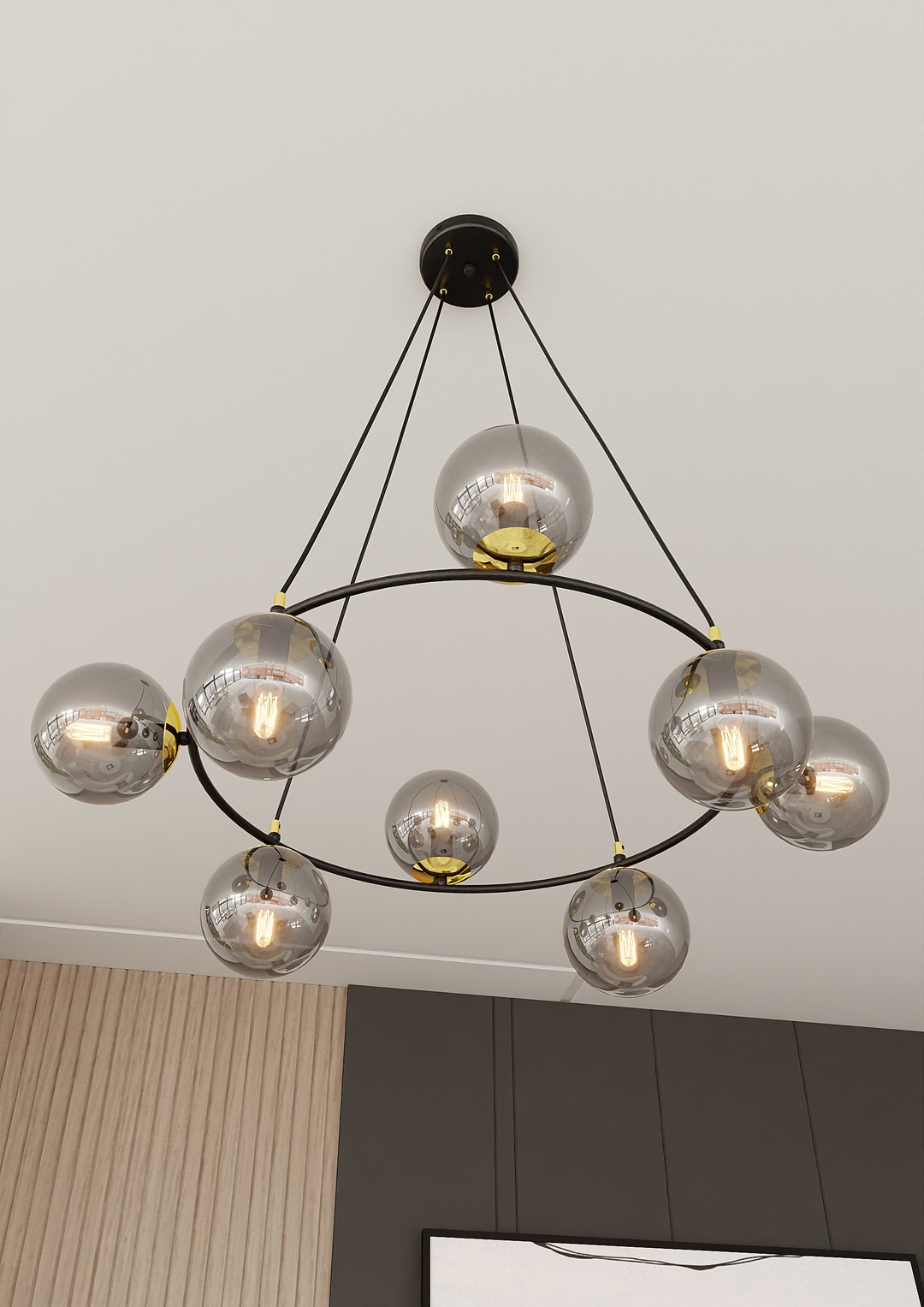 Emibig Visilica AZURA 230V 10W MAX LED E14 Čelik/ Staklo Crna/ Zlatna
