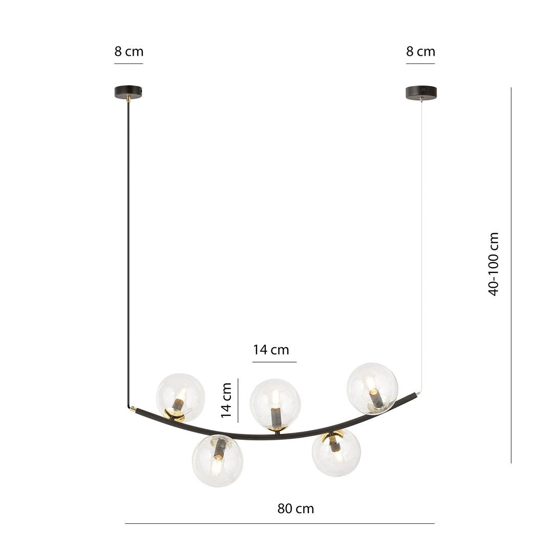 Emibig Visilica RITZ 230V 10W MAX LED E14 Čelik/ Staklo Crna/ Zlatna